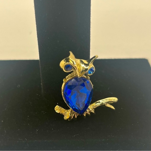 Doddz Jelly Belly style Owl Brooch with Striking Blue Stones. Signed. - Picture 9 of 9